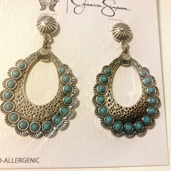 New Jessica Simpson Silver and Blue Statement Earrings - Picture 1 of 2